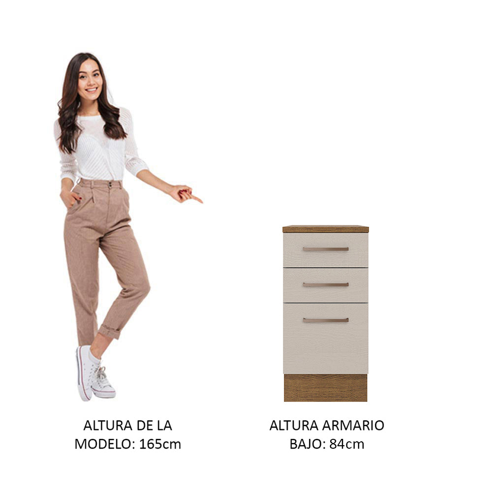 Gabinete Bajo 40 cm 3 Cajones Marrón/Crema Agata Madesa