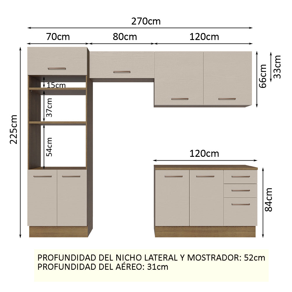 Cocina Integral 270cm Marrón/Crema Agata Madesa 07