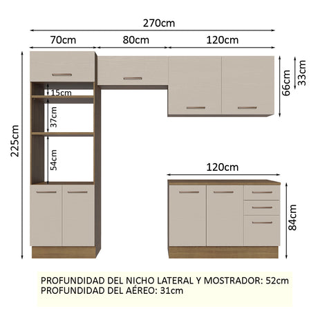 Cocina Integral 270cm Marrón/Crema Agata Madesa 07