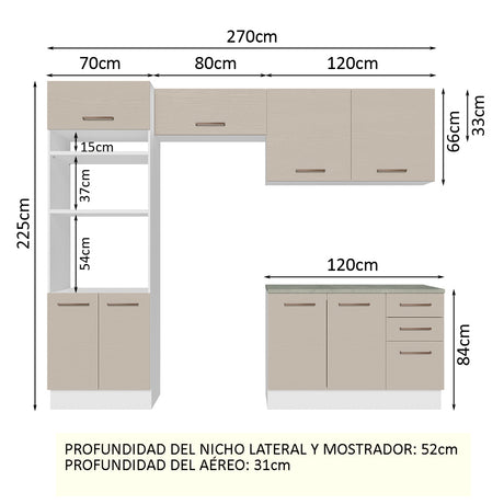 Cocina Integral 270cm Blanco/Crema Agata Madesa 07