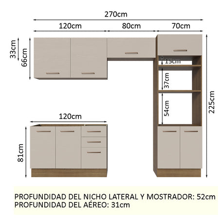 Cocina Integral 270cm Marrón/Crema Agata Madesa 08