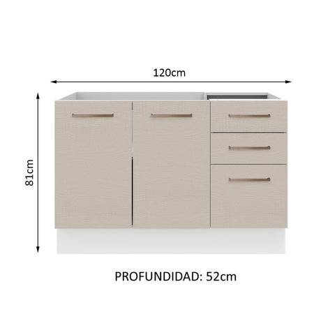 Mueble de Cocina Para Fregadero 2 Puertas y 3 Cajones Blanco/Crema Agata Madesa