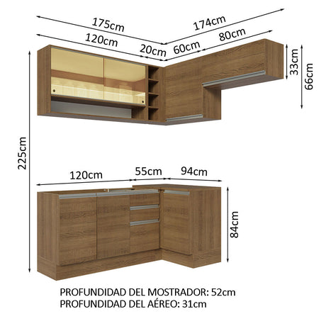 Cocina Integral Esquinera 349cm Marrón Glamy Madesa 06