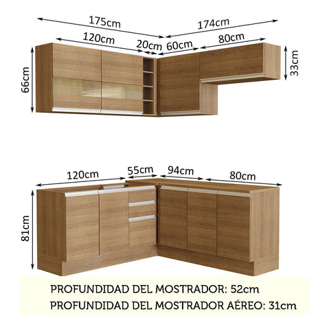 Cocina Integral Esquinera 349cm Marrón Glamy Madesa 01