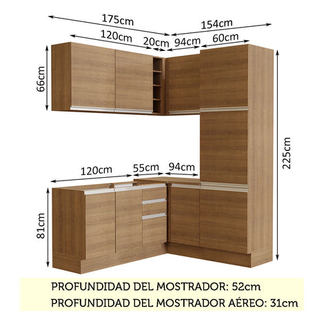 Cocina Integral Esquinera 329cm Marrón Glamy Madesa 01