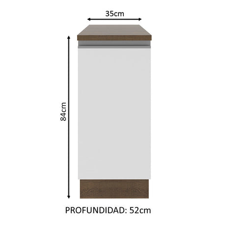 Mueble de Cocina Madesa Glamy 35 cm 1 Puerta Marrón/Blanco