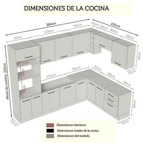 Cocina Integral Esquinera 479cm Blanco/Crema Agata Madesa 01