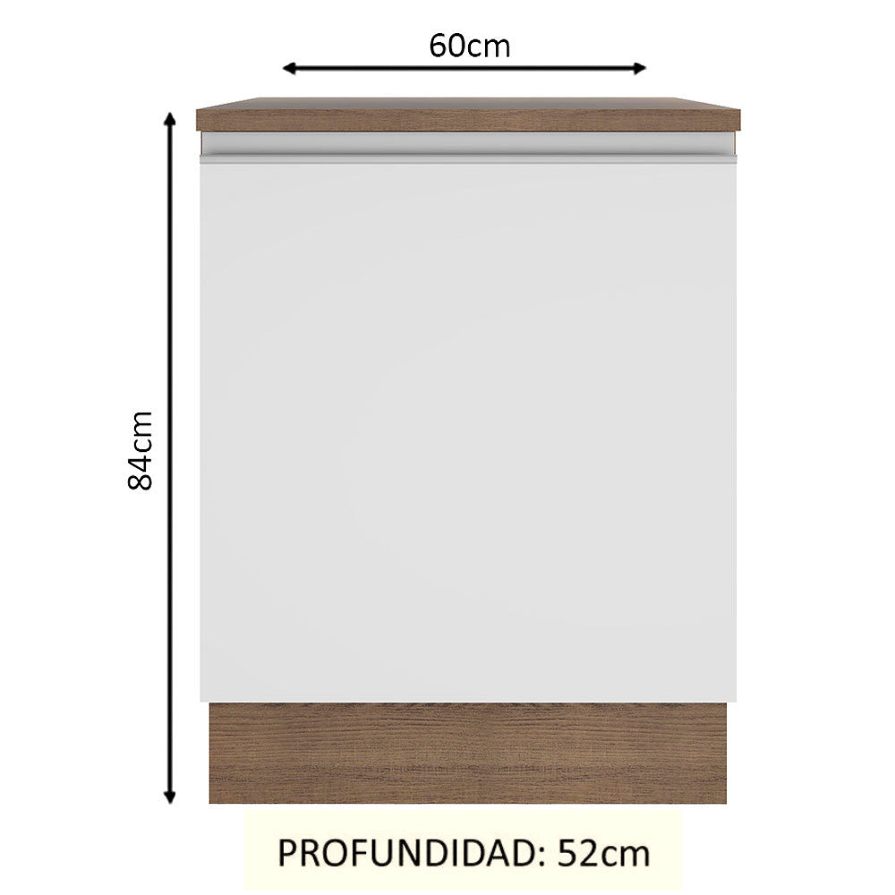 Mueble de Cocina Madesa Glamy 60 cm 1 Puerta Marrón/Blanco