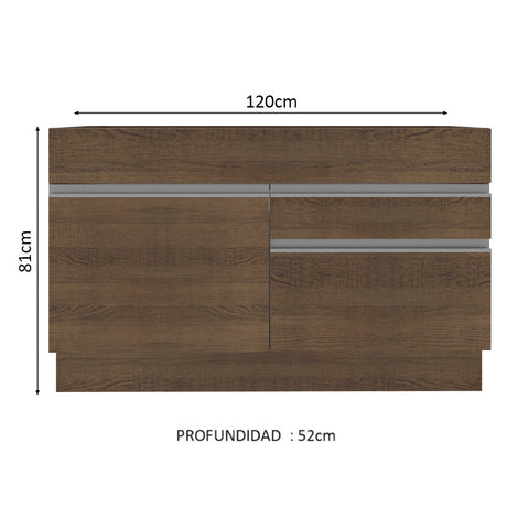 Mueble de Cocina para Fregadero Madesa Glamy 120 cm 1 Puerta y 2 Cajones (Sin Tablero ni Fregadero) Marrón