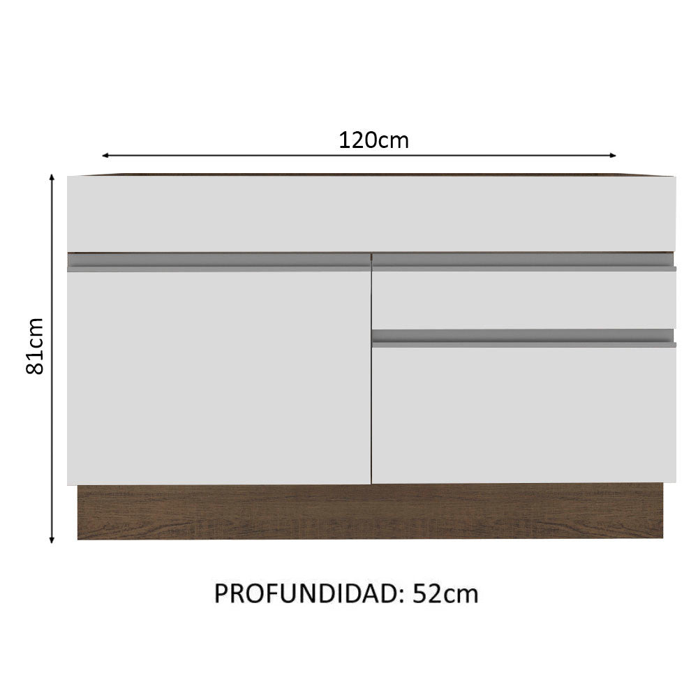 Mueble de Cocina para Fregadero Madesa Glamy 120 cm 1 Puerta y 2 Cajones (Sin Tablero ni Fregadero) Marrón/Blanco