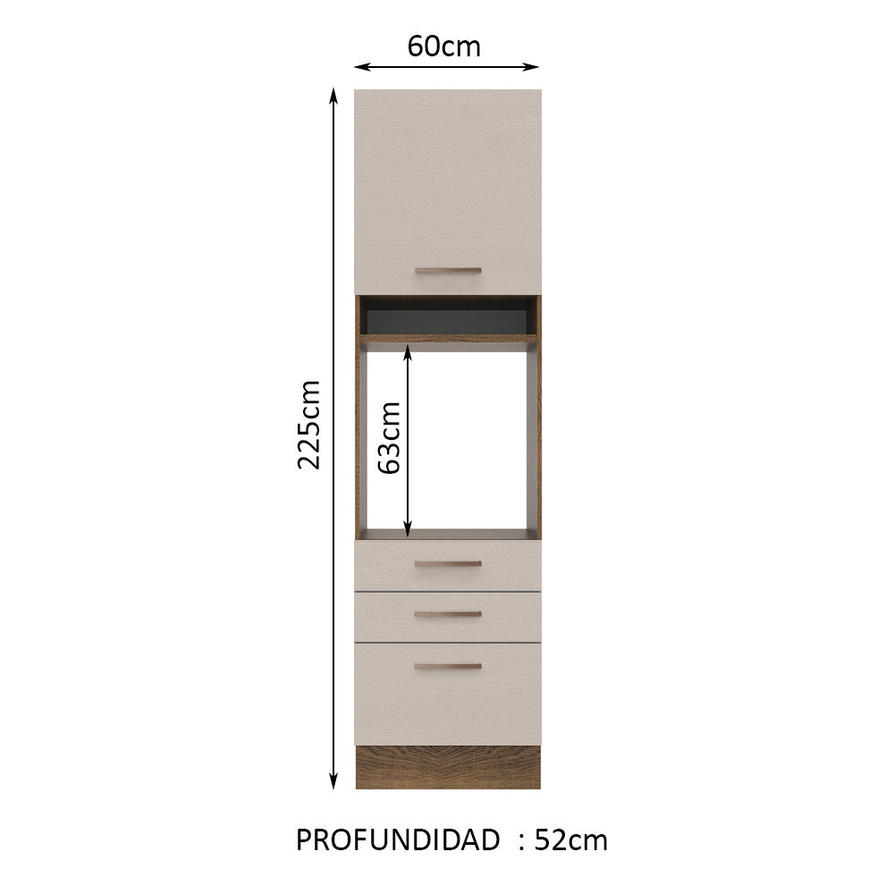 Mueble para Horno 60 cm 1 Puerta 3 Cajones Marrón/Crema Agata Madesa