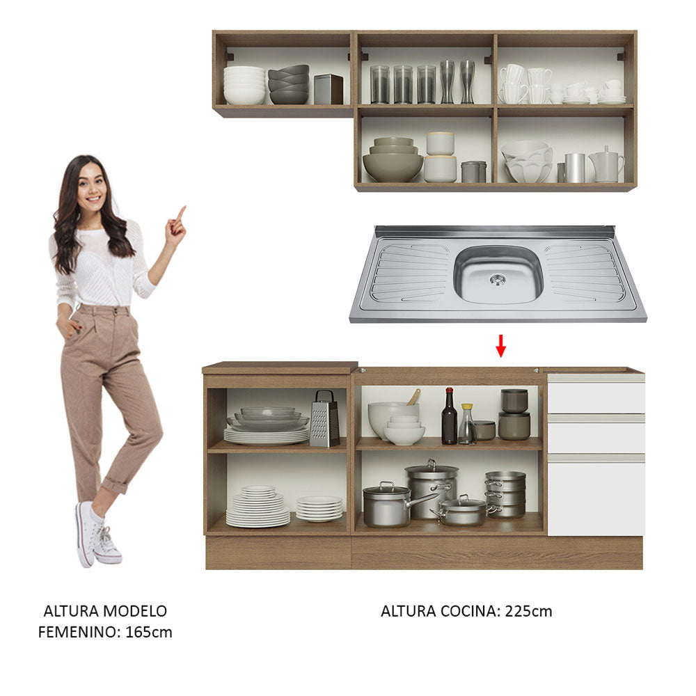 Cocina Integral con Fregadero 180cm Glamy 13 Marrón/Blanco