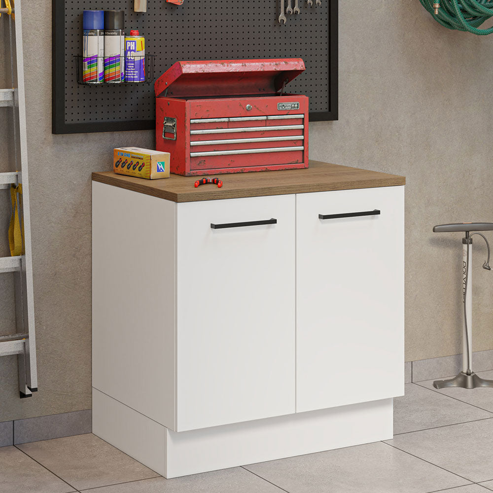 Gabinete Bajo Multiuso 80 cm 2 Puertas Blanco/Marrón Madesa