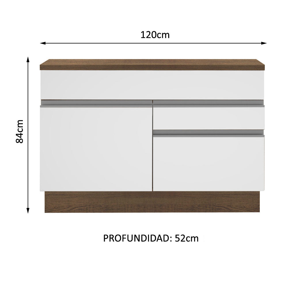 Mueble de Cocina para Fregadero Madesa Glamy 120 cm 1 Puerta y 2 Cajones (Con Tablero) Marrón/Blanco