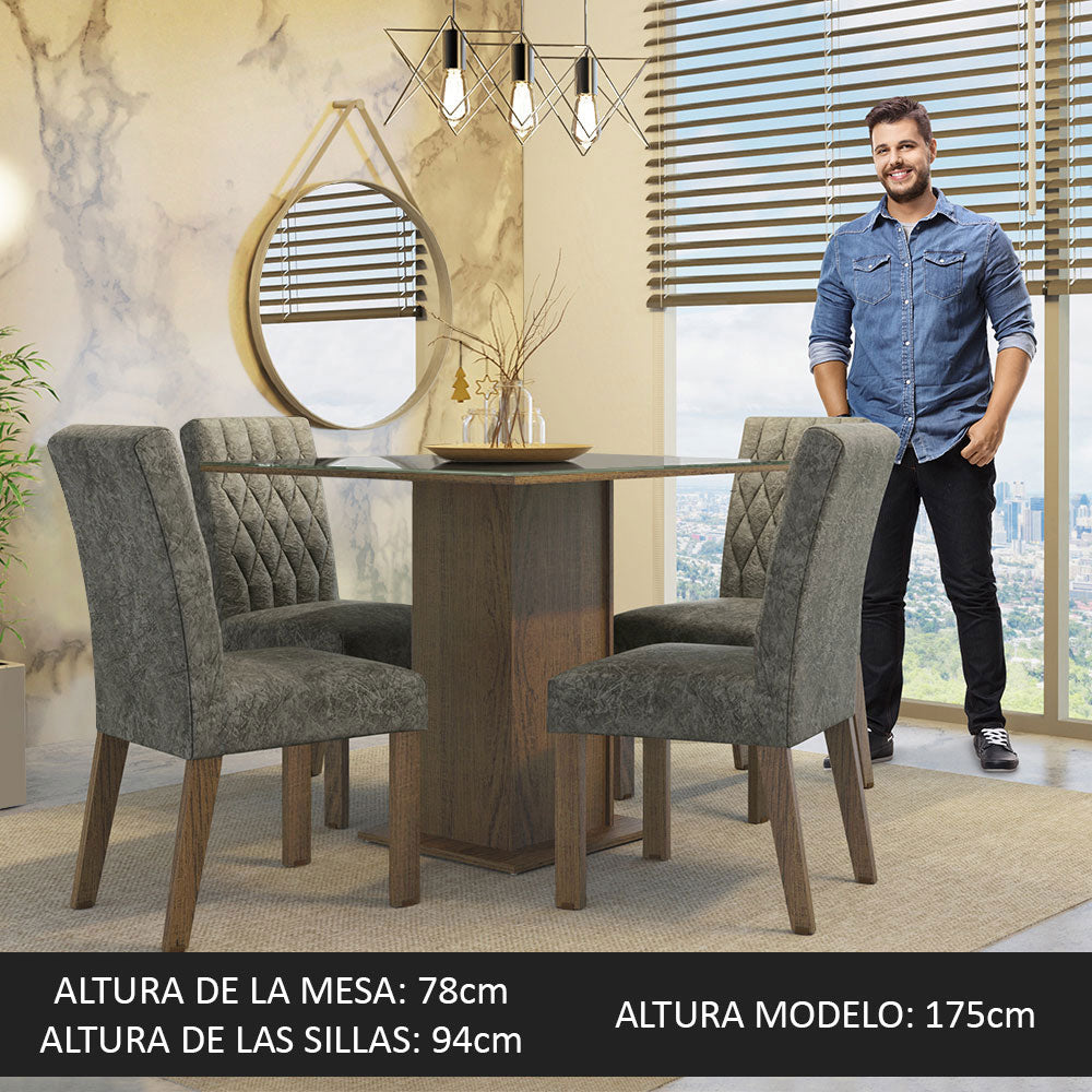 Conjunto de Comedor con Encimera Vidrio 4 Sillas Marrón/Gris/Silver Anaju Madesa