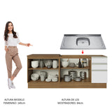 Mueble de Cocina 200cm Con Tarja Glamy Marrón/Blanco