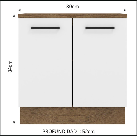 Mueble de Cocina Madesa Agata 80 cm 2 Puertas Marron/Blanco