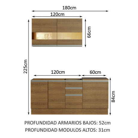 Cocina Compacta 180cm Marrón Glamy Madesa 02