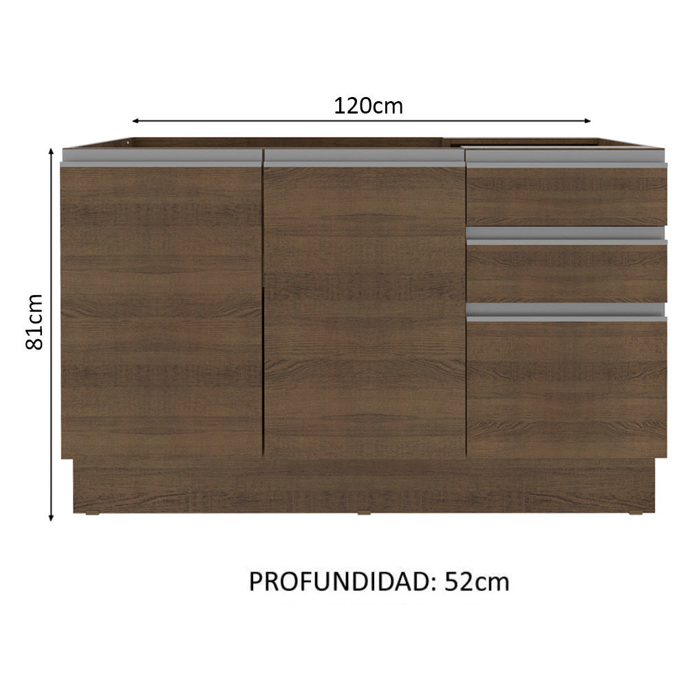 Mueble de Cocina Para Fregadero Madesa Glamy 120 cm 2 Puertas y 3 Cajones (Sin Tablero ni Fregadero) Marrón