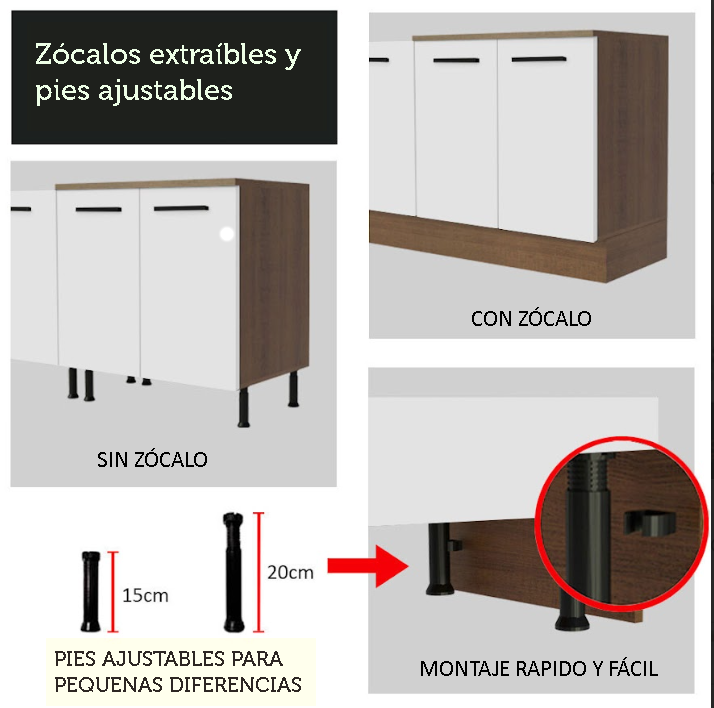 Gabinete Bajo para Fregadero 120 cm 2 Puertas 3 Cajones Marrón/Blanco Agata Madesa