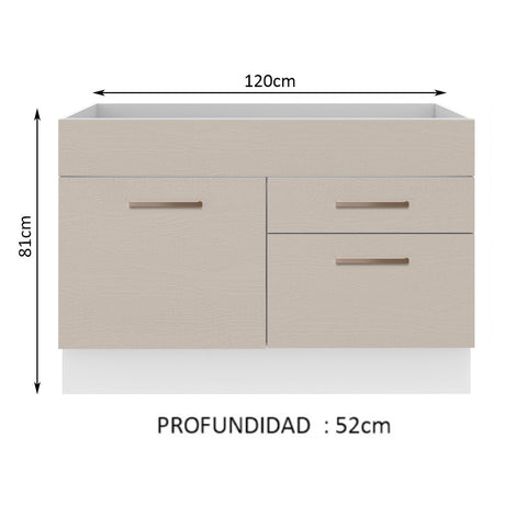 Mueble de Cocina para Fregadero 1 Puerta y 2 Cajones Blanco/Crema Agata Madesa