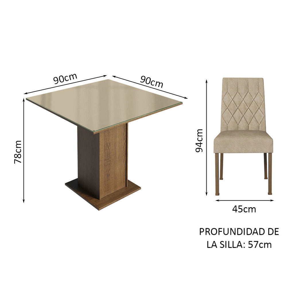 Juego de Comedor Mesa con Encimera de Vidrio 4 Sillas Marrón/Crema/Imperial Anaju