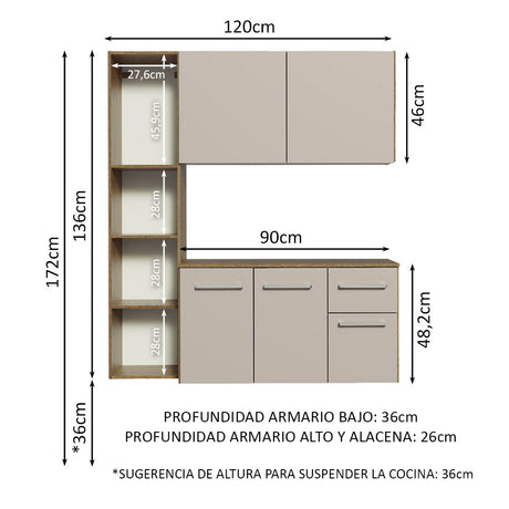 Mueble de Cocina Compacto 120cm Marron/Crema Easy Madesa