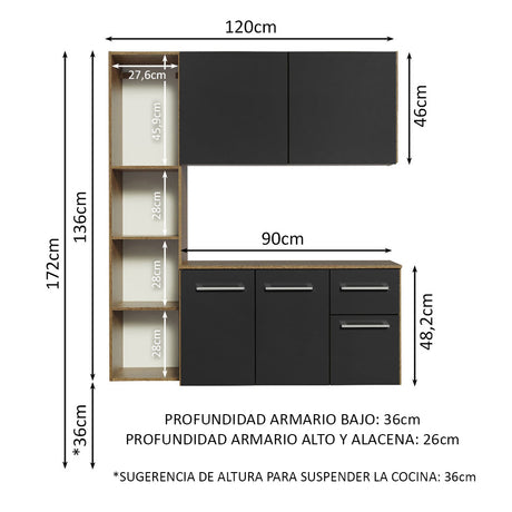 Mueble de Cocina Compacto 120cm Marron/Negro Easy Madesa