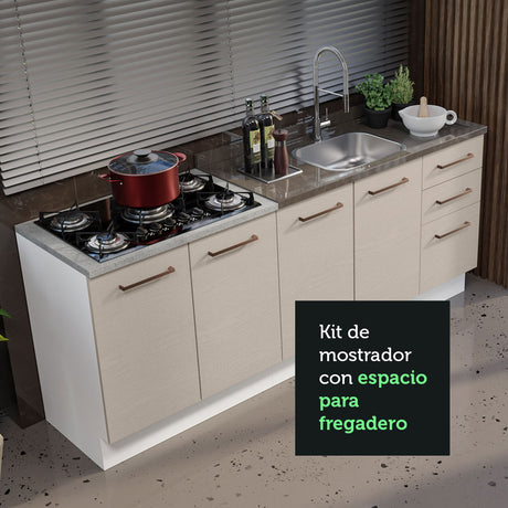 Kit con 2 Muebles de Cocina 3 Cajones y 4 Puertas (Sin Tablero Ni Fregadero) Blanco/Crema Agata Madesa 01