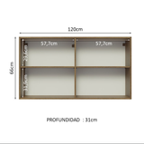 Gabinete Superior 120 cm 2 Puertas Con Vidrio Glamy  Marron/Blanco