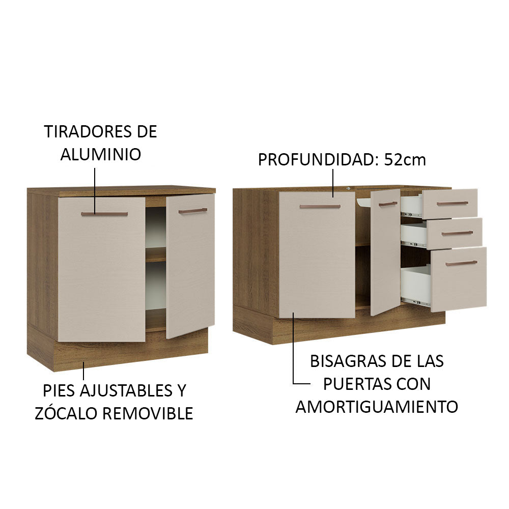 Kit con 2 Muebles de Cocina 3 Cajones y 4 Puertas (Sin Tablero Ni Fregadero) Marrón/Crema Agata Madesa 01