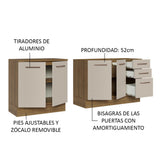 Kit con 2 Muebles de Cocina 3 Cajones y 4 Puertas (Sin Tablero Ni Fregadero) Marrón/Crema Agata Madesa 01