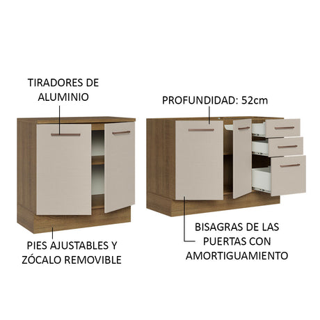 Kit con 2 Muebles de Cocina 3 Cajones y 4 Puertas (Sin Tablero Ni Fregadero) Marrón/Crema Agata Madesa 01