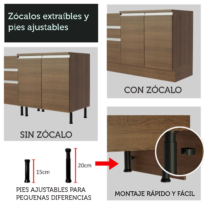 Mueble de Cocina Para Fregadero Madesa Glamy 120 cm 2 Puertas y 3 Cajones (Con Tablero) Marrón