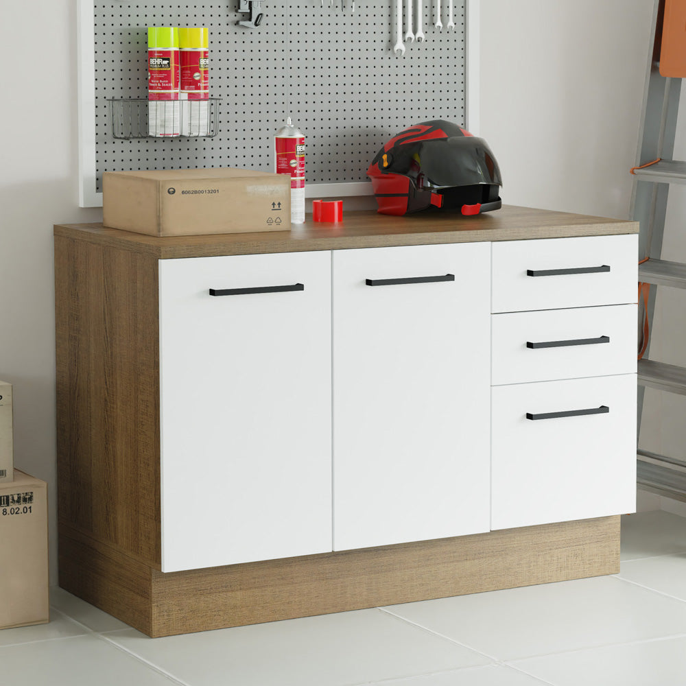 Gabinete Bajo Multiuso 120 cm 2 Puertas 3 Cajones Marrón/Blanco Madesa