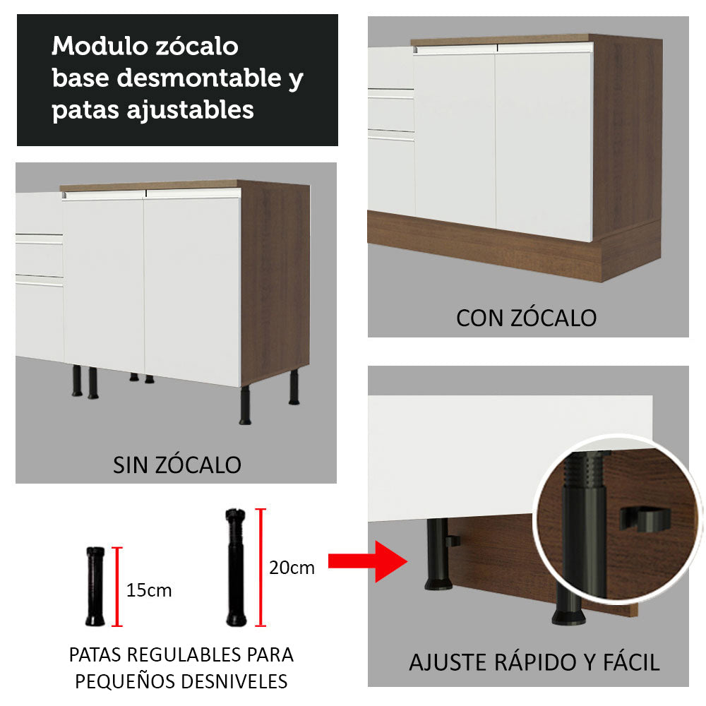 Gabinete Bajo  para Fregadero 120 cm 1 Puerta y 2 Cajones (Sin Encimera ni Fregadero) Glamy Marrón/Blanco