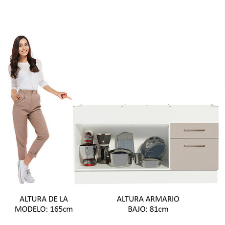 Mueble de Cocina Para Fregadero 150 cm 2 Puertas y 2 Cajones (Sin Tablero Ni Fregadero) Blanco/Crema Agata Madesa