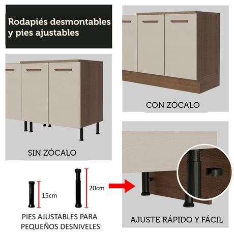 Mueble de Cocina 80 cm 2 Puertas Marrón/Crema Agata Madesa