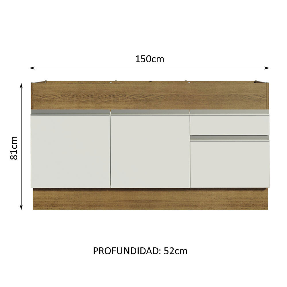 Gabinete Bajo para Fregadero 150 cm 2 Puertas y 2 Cajones (Sin Encimera Ni Fregadero) Glamy Marrón/Blanco