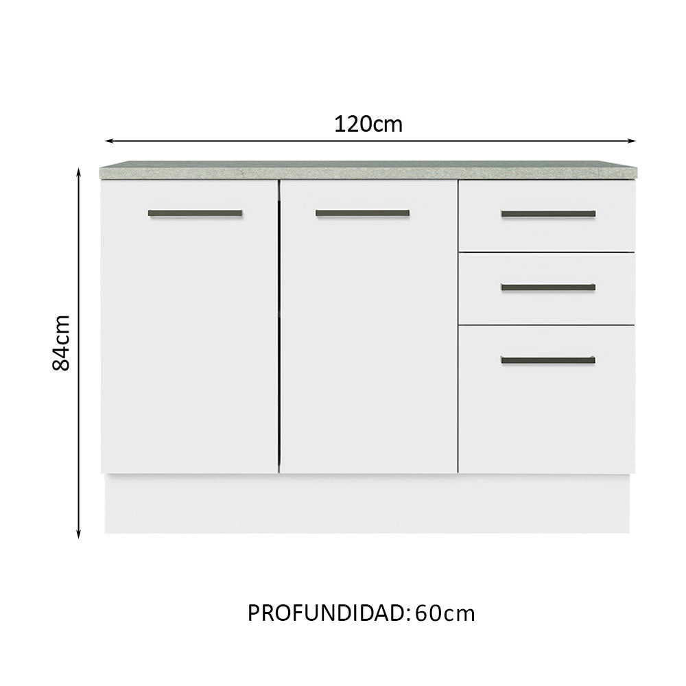 Gabinete Bajo Multiuso 120 cm 2 Puertas 3 Cajones Blanco Madesa