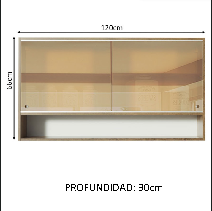 Gabinete Superior 120 cm 2 Puertas Corredizas de Vidrio Reflectivo 1 Nicho Marrón Glamy Madesa