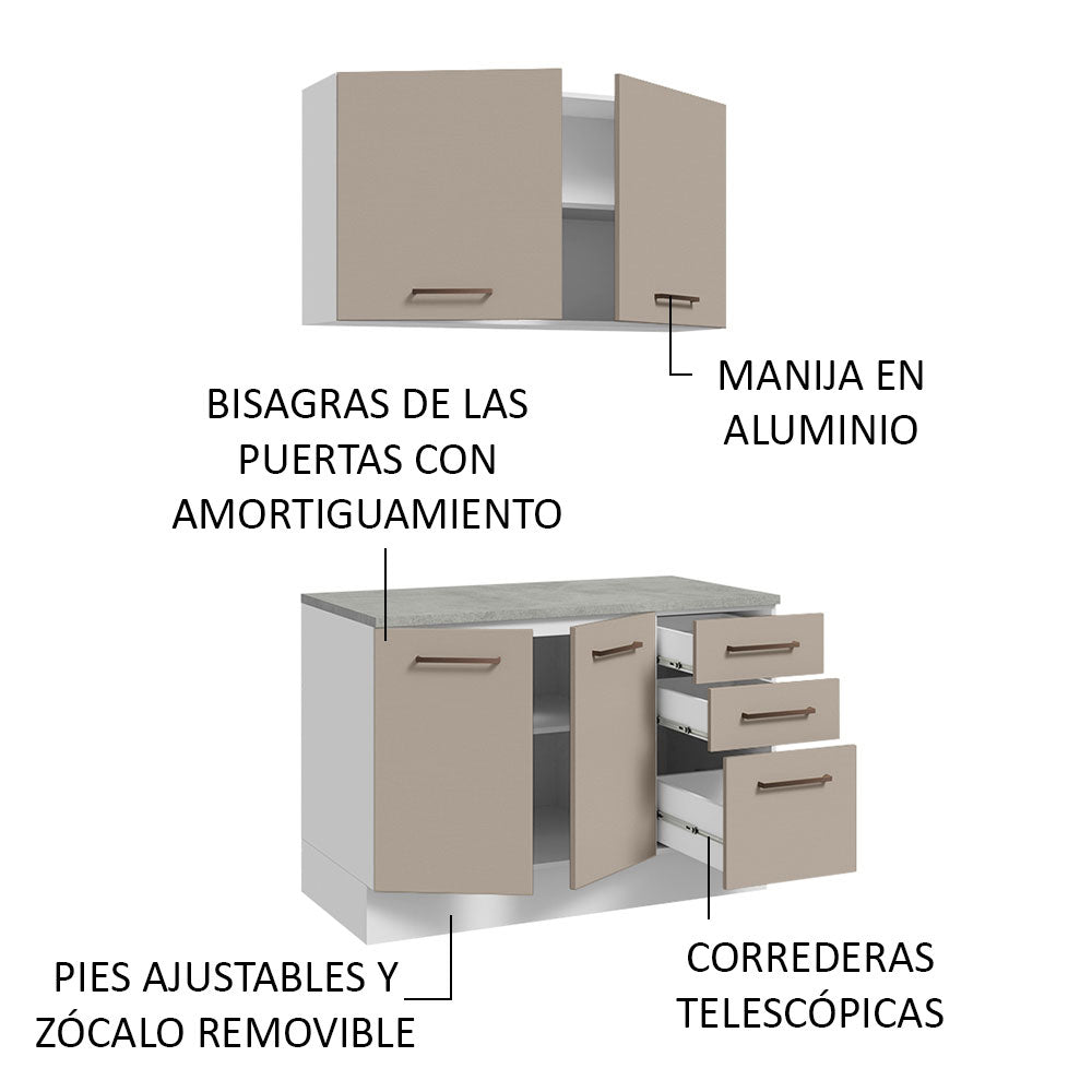 Kit Gabinete Bajo y Gabinete Superior Multiuso 120 x 60 cm Blanco/Crema Agata Madesa