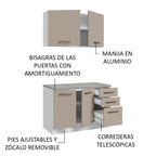 Kit Gabinete Bajo y Gabinete Superior Multiuso 120 x 60 cm Blanco/Crema Agata Madesa