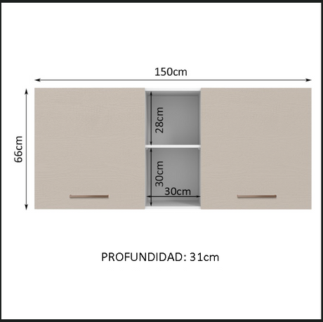 Alacena 150 cm 2 Puertas y 2 Nichos Blanco/Crema Agata Madesa