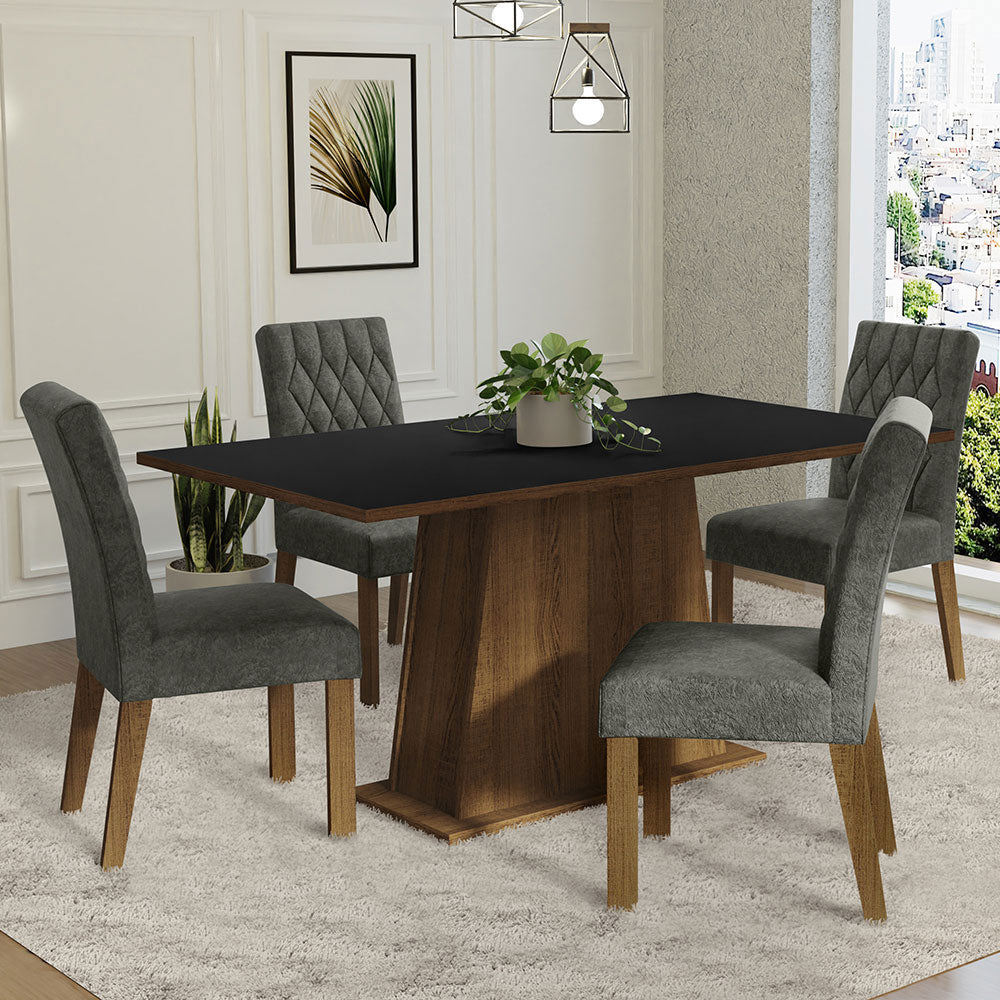 Juego de Comedor Mesa con Encimera de Madera 4 Sillas Marrón/Negro/Silver Ashley