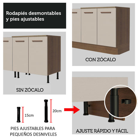 Mueble de Cocina para Horno 70 cm 3 Puertas Marrón/Crema Agata Madesa