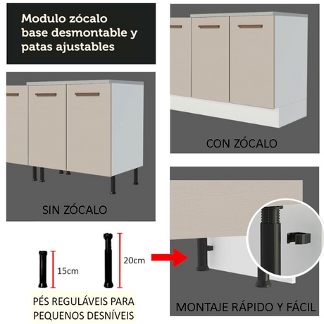 Mueble de Cocina 60 cm 3 Cajones Blanco/Crema Agata Madesa