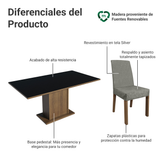 Juego de Comedor con Mesa con Encimera y 6 Sillas Marrón/Negro/Silver Renata