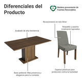 Juego de Comedor Mesa con Encimera de Madera y 6 Sillas Marrón/Silver Renata