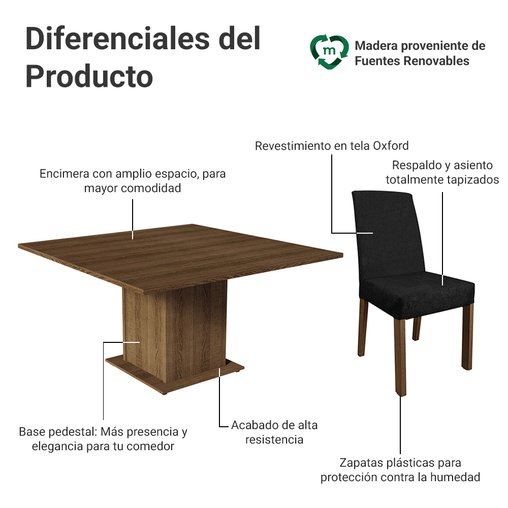 Juego de Comedor Mesa con Encimera de Madera 8 Sillas Marrón/Oxford Doris
